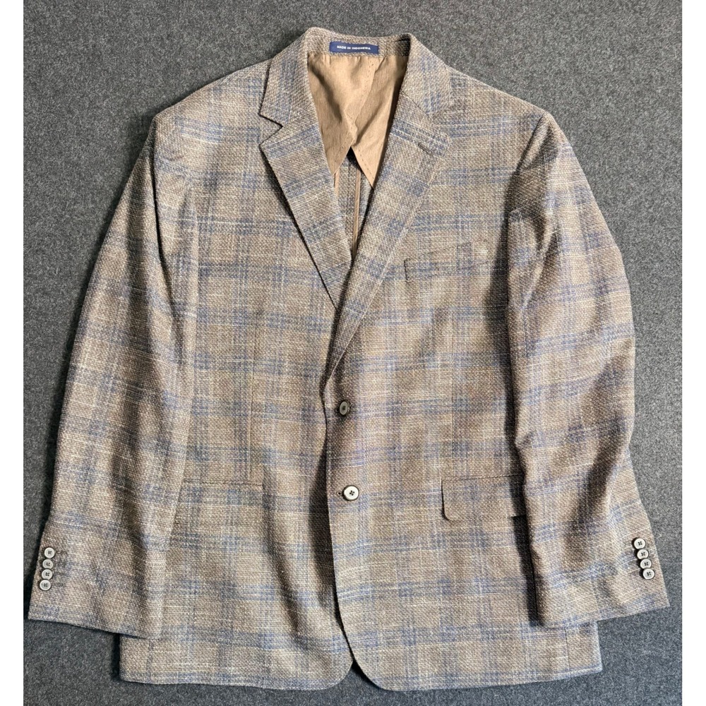 Joseph Abboud Heritage 46R Sport Coat Marlane Wool Linen Plaid Blazer Modern Fit